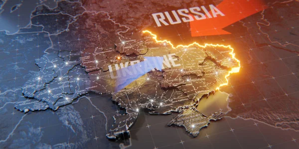 Militär Konflikt Mellan Ukraina Och Ryssland Begreppskarta Över Krig Kartografi Royaltyfria Stockfoton