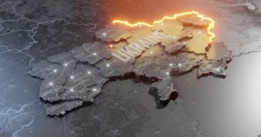 Ukrayna ve Rusya arasındaki askeri çatışma. Savaş haritası. Harita tasarımı. 3d Canlandırma