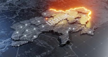 Ukrayna ve Rusya arasındaki askeri çatışma. Savaş haritası. Harita tasarımı. 3d Canlandırma