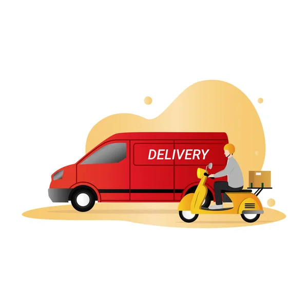 Delivery Van Scooter Online Delivery Service — 스톡 벡터