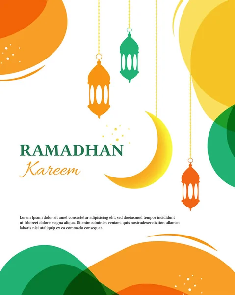 Ramadhan Kareem提灯 三日月 カラフルな抽象的な背景デザインのイスラムデザイングリーティングカードテンプレート — ストックベクタ