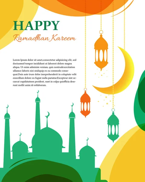 Ramadhan Kareem提灯 三日月 カラフルな抽象的な背景デザインのイスラムデザイングリーティングカードテンプレート — ストックベクタ