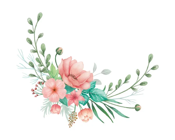 Ilustración Flores Acuarela Para Invitación Boda Con Anémonas Coral Brotes — Vector de stock