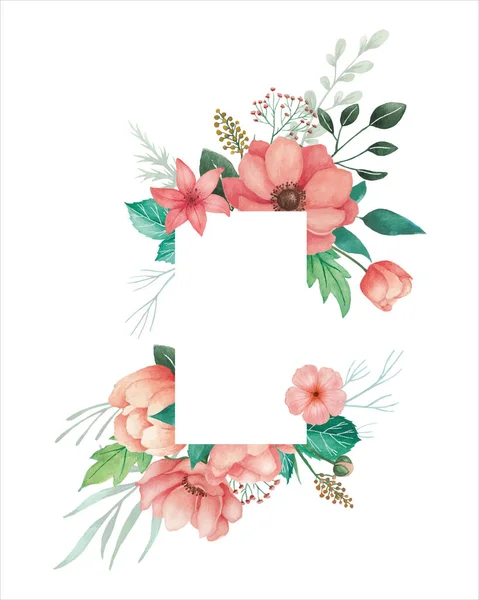 Aquarellblumen Zur Illustration Von Hochzeitseinladungen Mit Korallenanemonen Knospen Und Grünen — Stockvektor