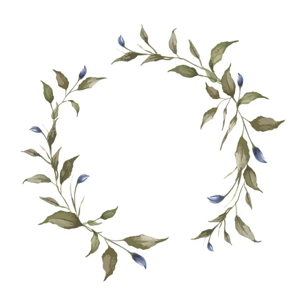 Watercolor Floral Wreath Natural Green Leaves Frame Border Illustration Wedding — стоковый вектор