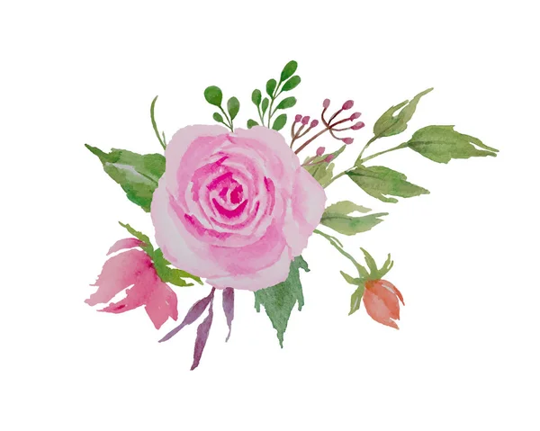 Aquarellrosen Strauß Blumenarrangements Mit Rosen Und Grünen Blättern Illustration — Stockvektor