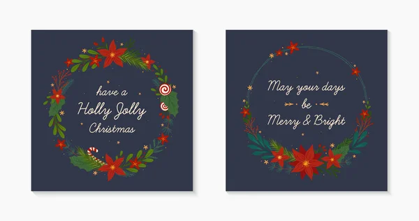 Conjunto Natal Feliz Ano Novo Feriado Wreaths Festive Layouts Vetor —  Vetores de Stock