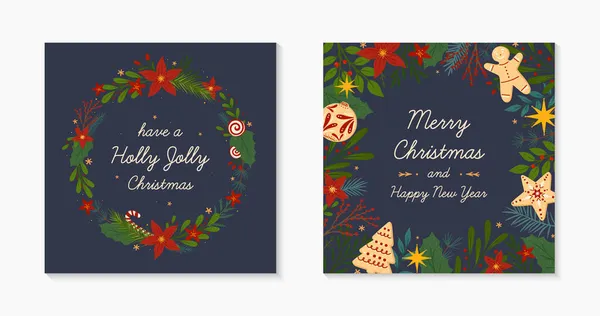 Set Christmas Happy New Year Greeting Banners Templates Festive Vector — Stock Vector