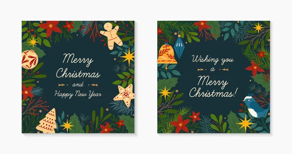 Set Navidad Feliz Año Nuevo Saludando Banners Plantillas Diseños Vectores — Archivo Imágenes Vectoriales