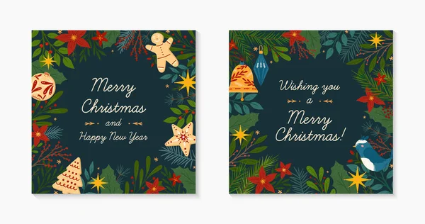 Set Christmas Happy New Year Greeting Banners Templates Festive Vector — Stock Vector