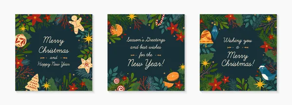 Set Christmas Happy New Year Greeting Banners Templates Festive Vector — Stock Vector