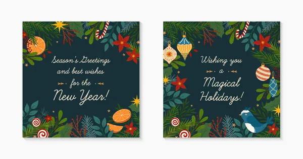 Set Navidad Feliz Año Nuevo Saludando Banners Plantillas Diseños Vectores — Archivo Imágenes Vectoriales