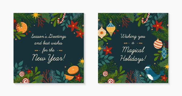 Set Christmas Happy New Year Greeting Banners Templates Festive Vector — Stock Vector