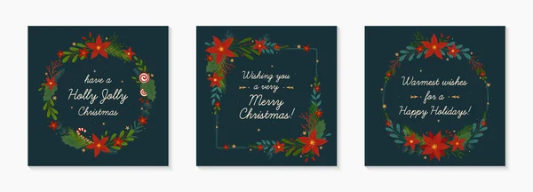 Conjunto Navidad Feliz Año Nuevo Wreaths Festive Diseños Vectores Con — Vector de stock