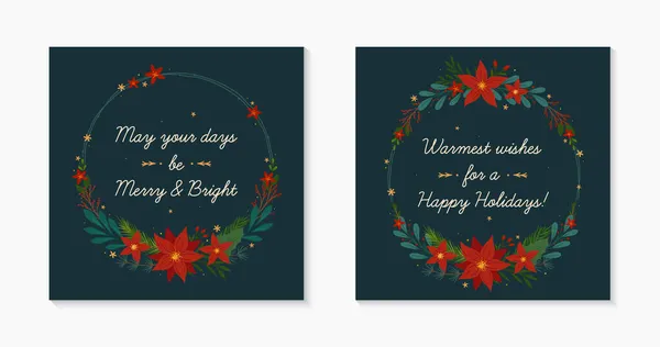 Conjunto Natal Feliz Ano Novo Feriado Wreaths Festive Layouts Vetor —  Vetores de Stock