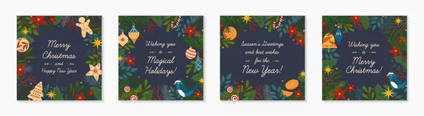 Christmas Happy New Year Decorative Greeting Banners Festive Vector Templates — Stock Vector