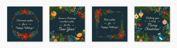 Set Christmas Happy New Year Greeting Banners Templates Festive Vector — Stock Vector
