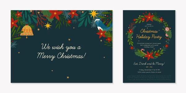 Christmas Happy New Year Greeting Banner Party Invitation Festive Vector — Stock Vector