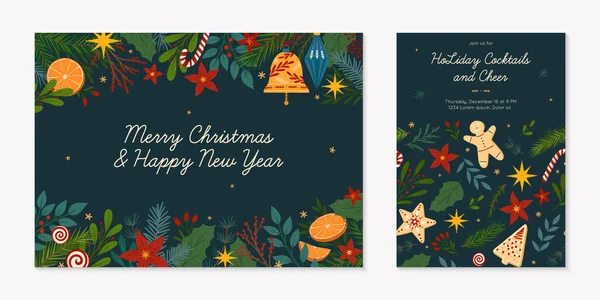 Christmas Happy New Year Greeting Banner Party Invitation Festive Vector — Stock Vector