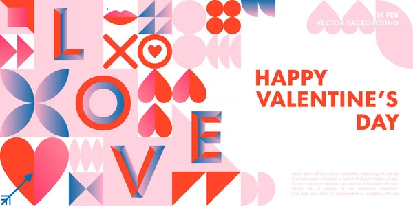 Happy Valentines Day Greeting Banner Template Romantic Vector Layout Bauhaus — Stock Vector