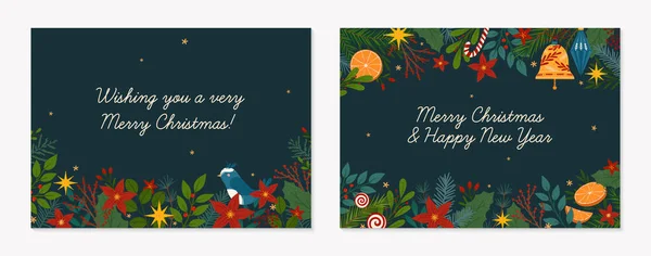 Christmas Happy New Year Decorative Greeting Banners Festive Vector Layouts — Stock Vector