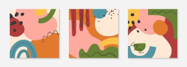 Elle çizilmiş soyut vektör çizimleri çeşitli organik şekiller ve grafik elementleri. Baskılar, el ilanları, davetiyeler, markalar, kapaklar için modern sanatsal tasarımlar.