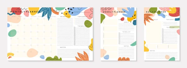 Vector Daily Weekly Monthly Planners Templates Abstract Organic Shapes Doodles — Vector de stock