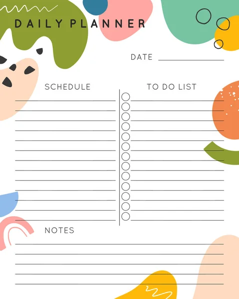 Vector Daily Planner Template Abstract Hand Drawn Organic Shapes Doodles — Archivo Imágenes Vectoriales
