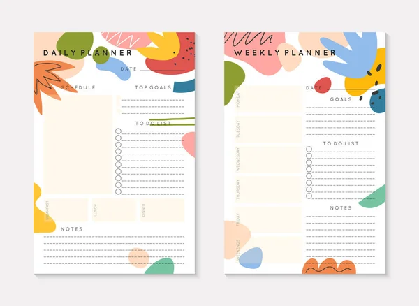 Vector Weekly Daily Planners Templates Abstract Organic Shapes Doodles Organizer — Archivo Imágenes Vectoriales