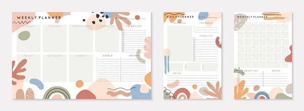 Vector Daily Weekly Monthly Planners Templates Abstract Organic Shapes Doodles — Vetor de Stock