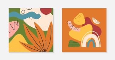 Elle çizilmiş soyut vektör çizimleri çeşitli organik şekiller ve grafik elementleri. Baskılar, el ilanları, davetiyeler, markalar, kapaklar için modern sanatsal tasarımlar.