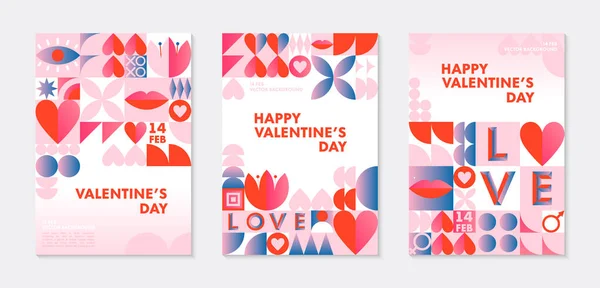 Set Von Valentinstag Grußbanner Vorlagen Romantische Vektorlayouts Bauhaus Stil Mit — Stockvektor