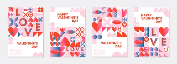 Bundle Valentines Day Üdvözlő Bannerek Sablonok Romantikus Vektor Elrendezések Bauhaus — Stock Vector