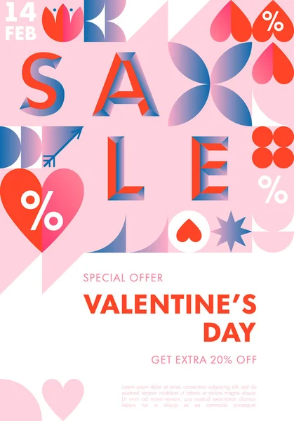 Valentines Day Sale Banner Template Special Offer Layout Bauhaus Style — Stock Vector