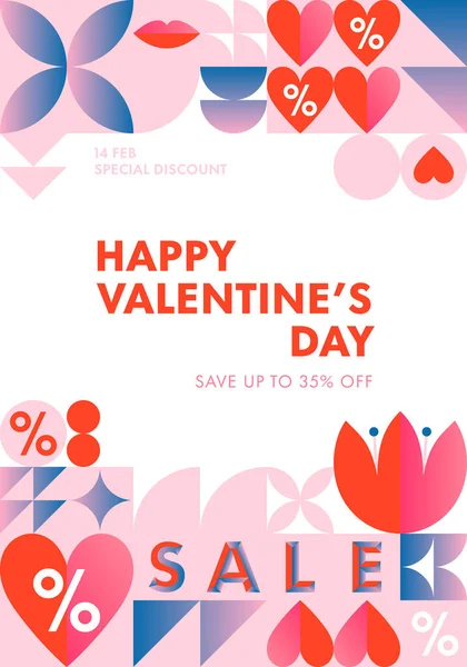 Valentines Day Sale Banner Template Special Offer Layout Bauhaus Style — Stock Vector