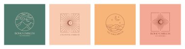 Bohemian logosu deniz veya göl, güneş ve güneş patlaması, dağlar ve hilal şeklinde dizayn edilmiştir. Modern gökyüzü simgeleri veya sembolleri modaya uygun minimalstildedir. Marka tasarım şablonları