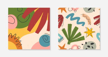 Elle çizilmiş çeşitli organik şekiller içeren soyut vektör çizimleri. Parmak izi, el ilanları, davetiyeler, marka tasarımı, kapaklar için çağdaş sanatsal tasarımlar.