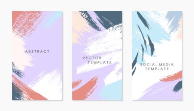 Set of editable insta story templates with copy space for text.Ig smm vector layouts with hand drawn brush strokes and textures.Trendy design for social media marketing,digital post,prints,banners.