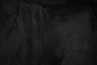 Siyah arka plan için sanat simsiyah beton dokusu. Renkli, karalanmış yüzey duvarı kaplaması soyut renkli kağıt çizikleri eski, eski, eskimiş çimento ve kum rengi koyu renk detay örtüsü var. Beton dokusu. Siyah beton parçası.