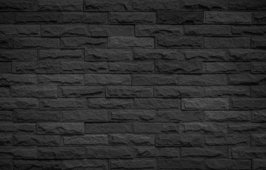 Soyut koyu tuğla duvar dokusu arka plan deseni, duvar tuğlası yüzey dokusu. Siyah renge boyanmış tuğla, eski temiz beton şebeke düzensiz, ev ya da ofis tasarımı arkaplan dekorasyonu.