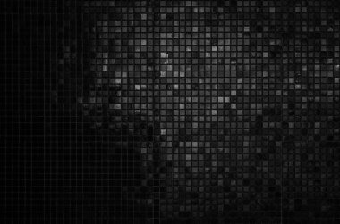 Siyah karo yüksek çözünürlüklü gerçek fotoğraf. Tuğlasız şablon ve kare desenli seramik fayanslar iç oda arka planı. Bander dekorasyonu için koyu renk kiremitler duvar dokusu.