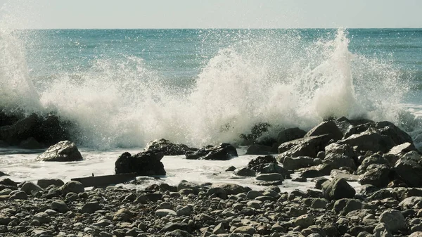 Big Storm Mediterranean Sea Stone Beach — Stock Photo, Image