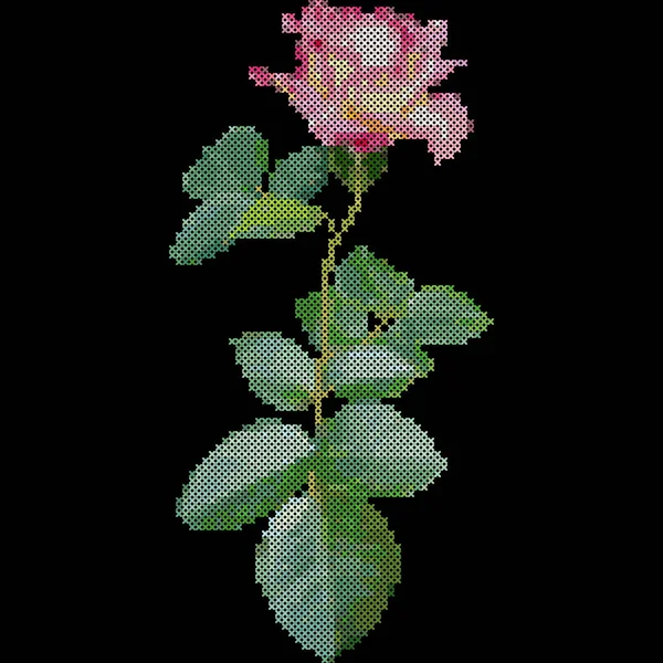 Cross Stitch Rose Flower Floral Embroidery Pattern Vector Illustration — Stockový vektor