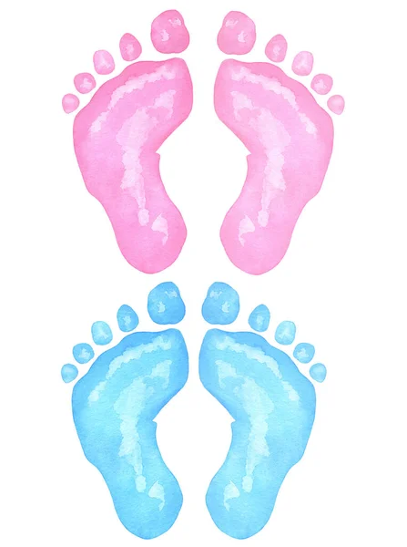 水色粉红蓝脚印图解分离于白色背景 — 图库照片