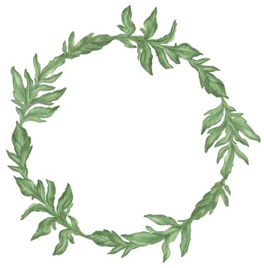 Suluboya Cornflowers Yeşil yapraklar Yuvarlak Çerçeve beyaz bir arkaplan üzerinde izole.