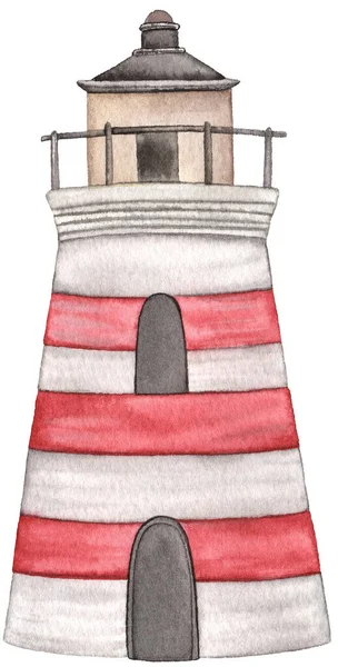 Watercolor Ilustração do farol vermelho. Elementos marinhos náuticos. — Fotografia de Stock