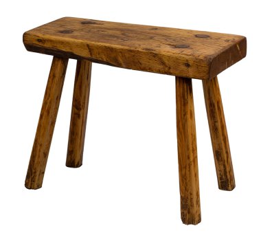 Small brown wooden chair stool isolated on white background