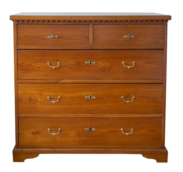 Old vintage antique chest of drawers oak wood isolated on white.