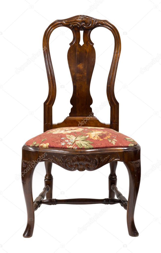 Vintage Chippendale style ,antique mahogany Chair with red fabric isolated on white background