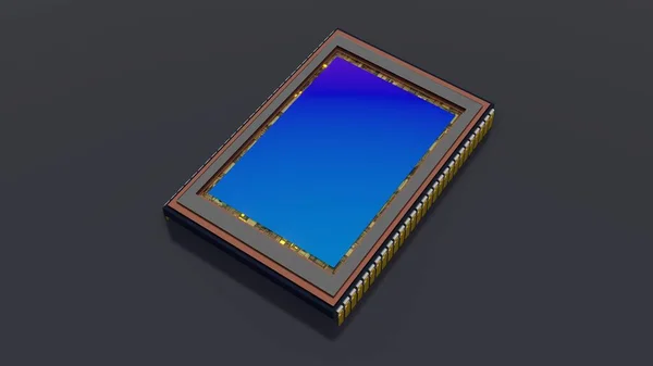 Sensor of modern digital camera. top side view, iridescent matrix surface — Stock Photo, Image
